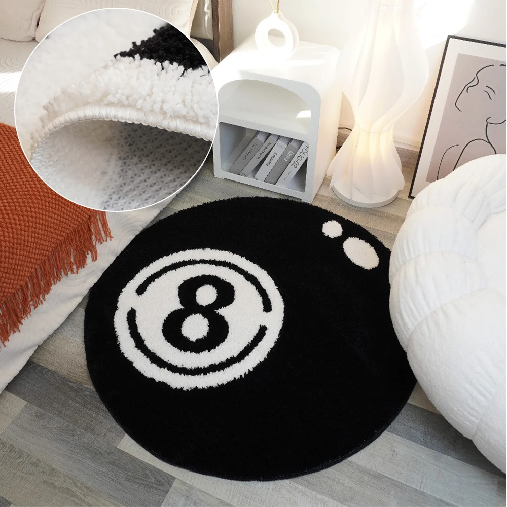 

1pc 8 Ball Rug Round Tufting Soft Chair Pad Non-Slip Flocking Floor Area Soft Doormat for Bedroom Teppich im Schlafzimmer