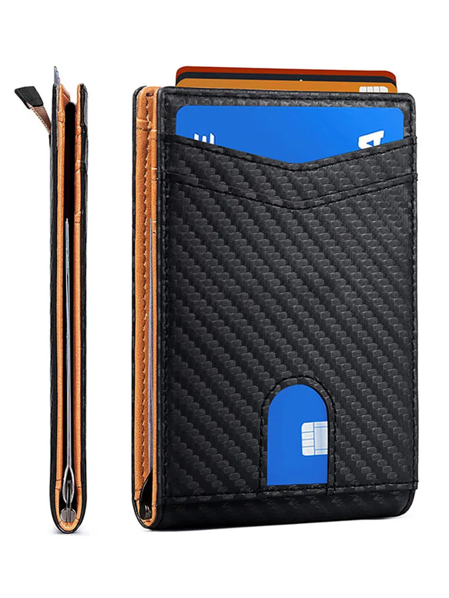 Gebwolf Rfid Card Holder Men's Wallets Carbon Fiber Slim Thin Male Purse Bi-fold Money Clip for Men 6