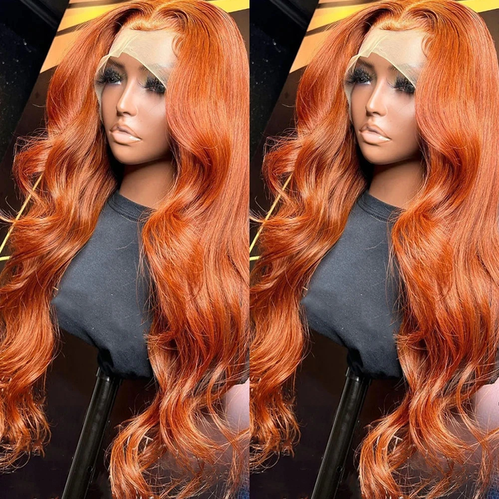 

Orange Ginger 13x4 Lace Frontal Wigs Human Hair For Women 4x4 Hd Body Wave Lace Closure Colored Wig For Women Pre Plucked