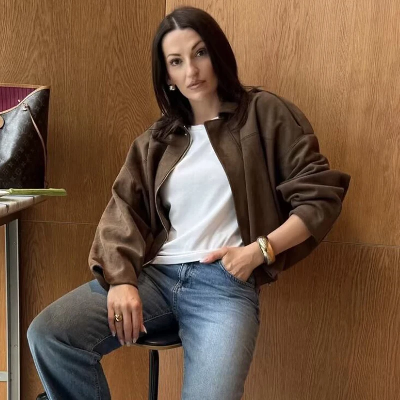 TFMLN Autumn Women Fashion Bomber Jackets Casual Soft Lantern Long Sleeve Oversized Coat  Female Short Zipper Outwear ﻿