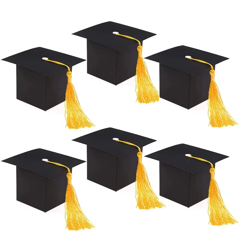 12Pcs Graduation Cap Gift Box Candy Gift Packaging Boxes Graduation Season Doctoral Hat Box Grad Congratulation Party Supplies