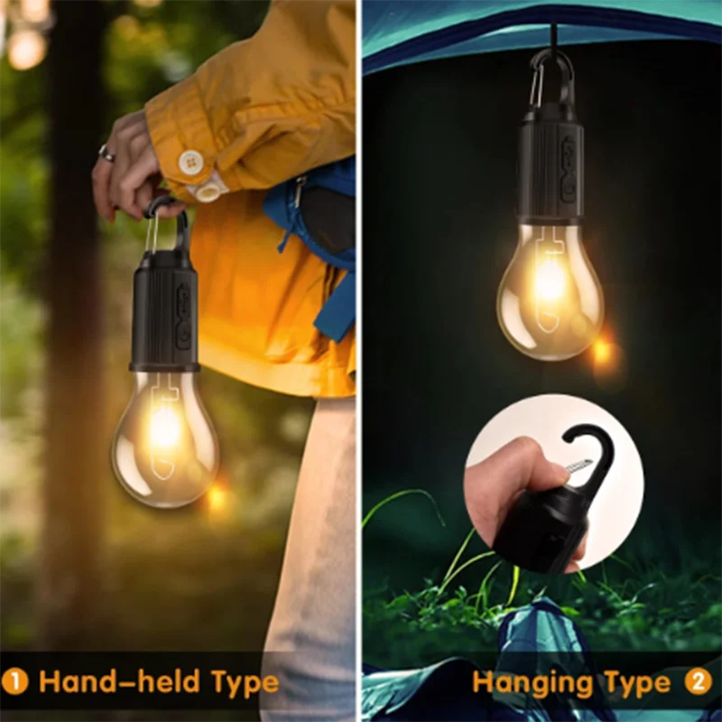 2024 new LED Camping Lights USB Rechargeable Dimmable Vintage Light Bulbs with Hook Outdoor Camping Hiking Tent Lantern 2