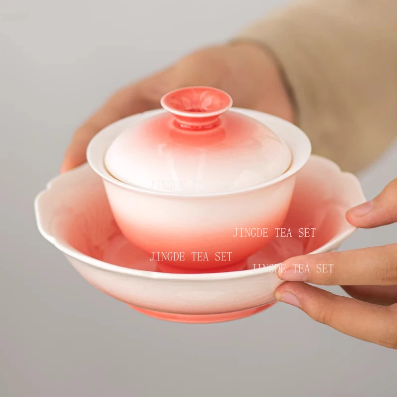 Gradient Tea Set Household Ceramic Kung Fu Tea Set Tea Tasting Cup San Cai Gai Bowl Teaset Accessories Chinese Cup Gaiwan