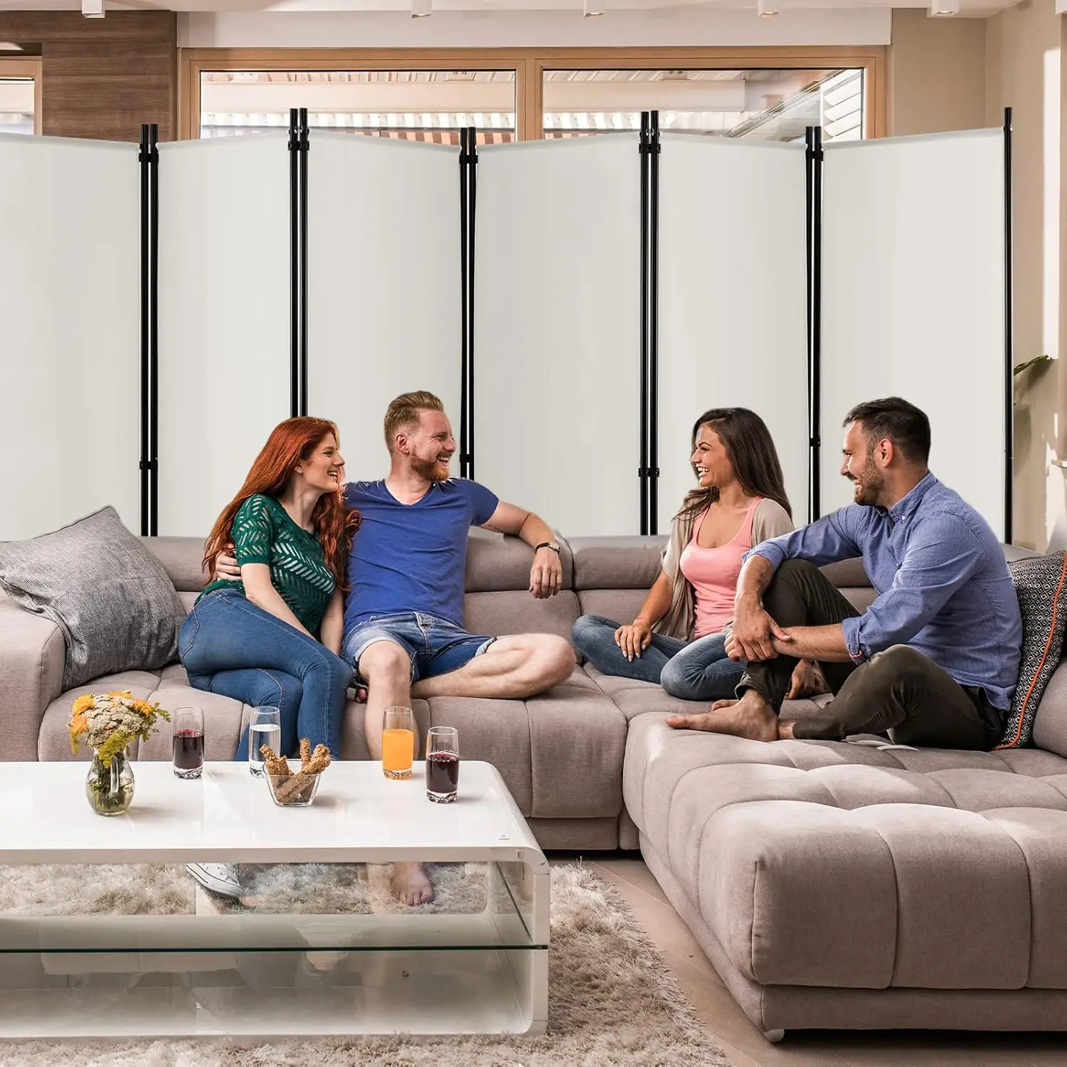 Ldaily 6 Panel Room Divider, 5.6Ft Tall Folding Privacy Screen With Wheels, Portable Freestanding Wear-Resistant Fabric 2