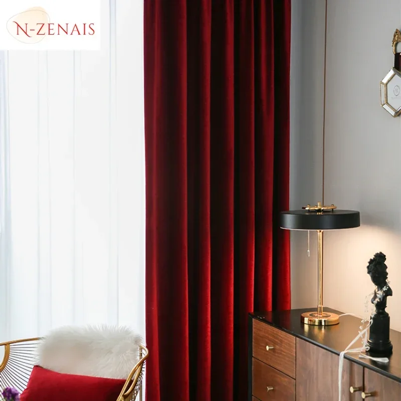 Modern Luxury Nordic Burgundy Red Velvet Curtains 5