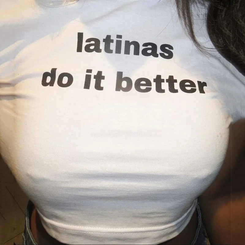 latinas do it better print T-shirt Cute Women's Short sleeve Crop Tops Harajuku Goth Baby Tees Retro Latin Female Sexy Y2K Tops 2