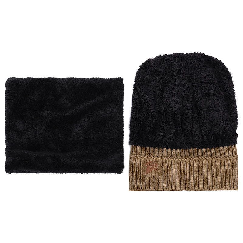 2022 New Fashion Men's Winter Knit Beanie Scarf Brand Maple Leaf Thick Lining Plus Velvet casual hat Solid color Soft Cap Bonnet 5