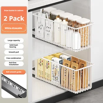 ตะกร้าจัดระเบียบตู้แบบดึงออกใต้อ่างล้างจาน กล่องเก็บของลิ้นชักแบบเลื่อน ตู้ข้างครัว ชั้นวางลิ้นชักแบบเลื่อน 10