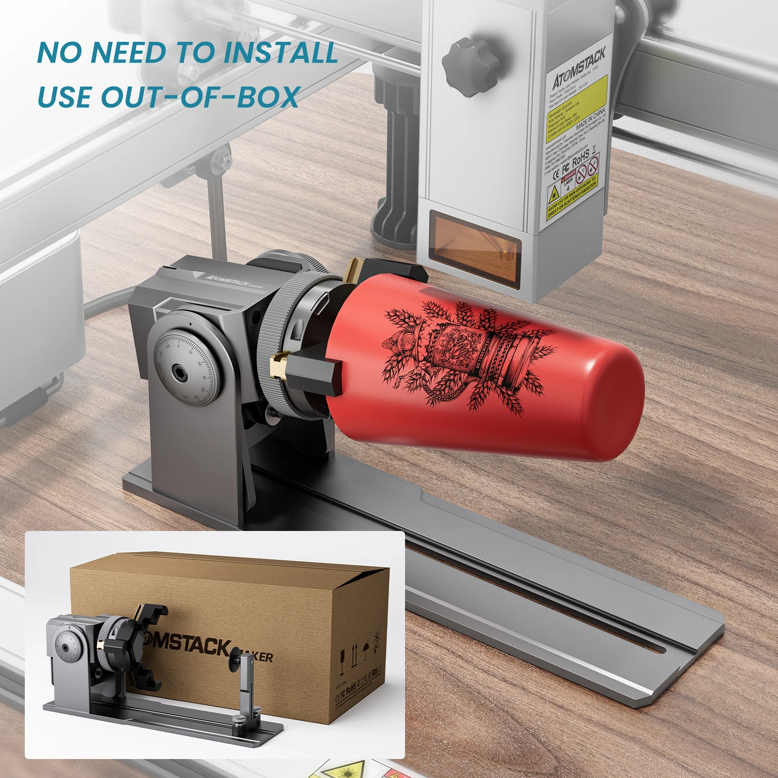 

Atomstack R1 Laser Engraver Rotary Roller Claw For Cylindrical Ring for Atomstock and Ortur, NEJE Laser Machine 300*101*122mm