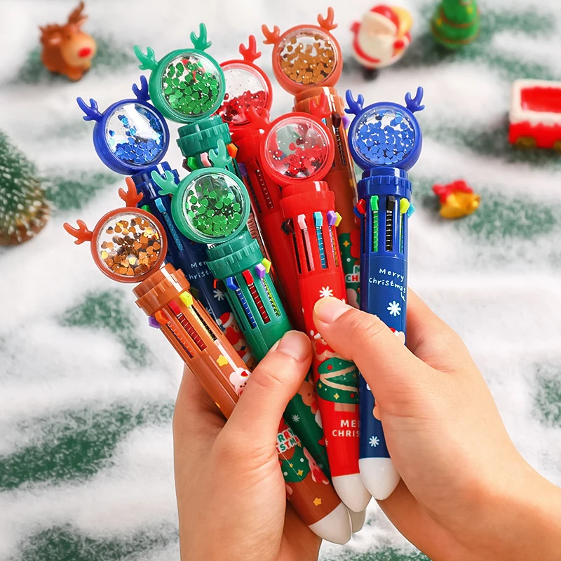 

Christmas Moose 10 Colors Ballpoint Pen Cute Cartoon Colored Pen Marker Pen Kawaii Stationery Kids Gift School Office Supplies