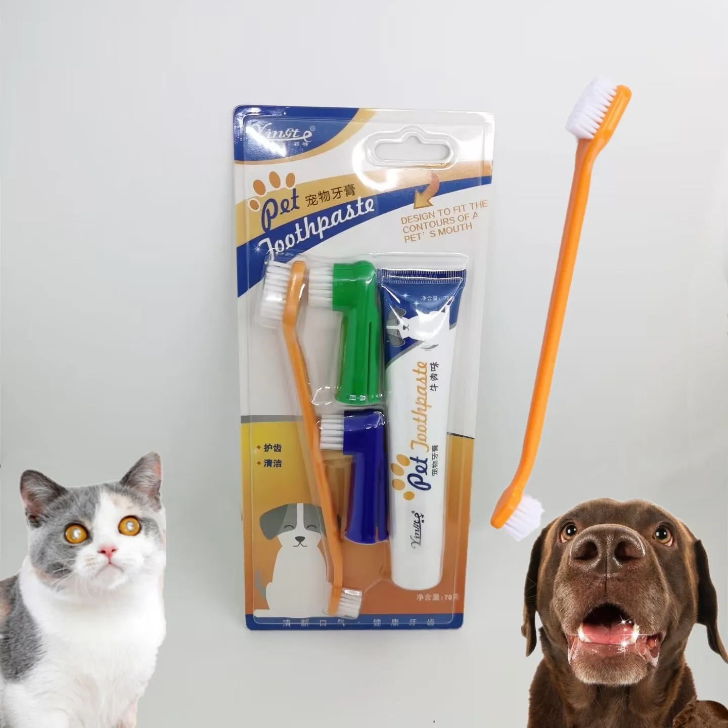 Dog Cat Toothbrush Toothpaste Kit Pet Cleaning Tooth Oral Cleaner Kitten Puppy Gel Toothpaste Set Pet Grooming Supplies