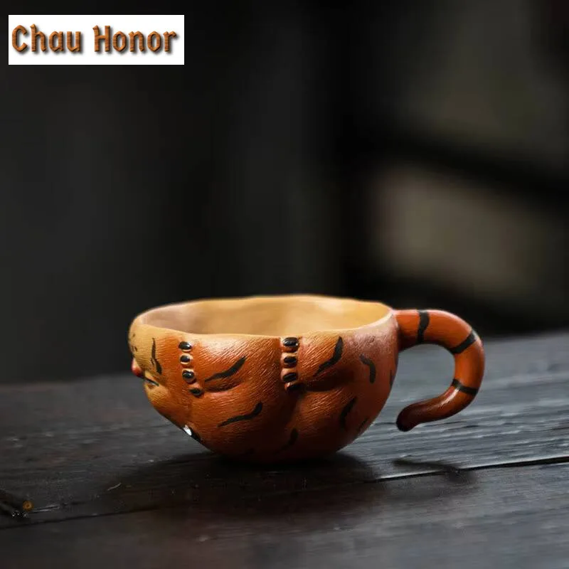Yixing Raw Ore Purple Clay Cute Tiger Cup Tea Pet Tea Bowl Handmade Household Kung Fu Tea Set Master Cup Tea Ceremony Drinkware
