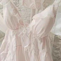 Women Multi-color Bow Lace Ice Silk Nightgown Set Spaghetti Strap V-neck Sleep Dress Built-in Bra Pad Sweet Loungewear Pajamas - Image 4