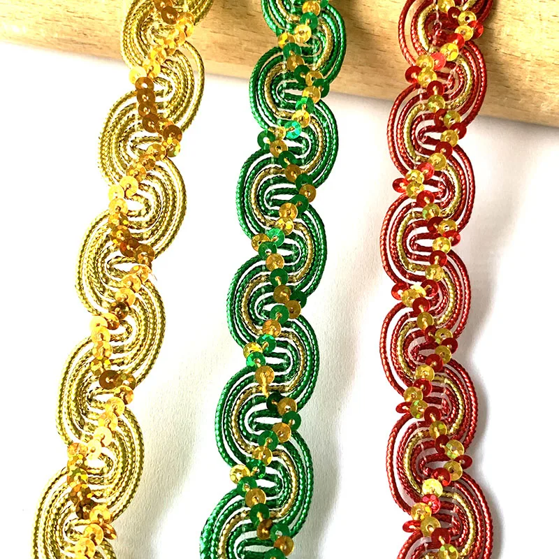 Gold Green Lace Trim Ribbons Handmade DIY Sewing Wedding Craft Curtain Accessory 2cm 4m/13.12ft each pack