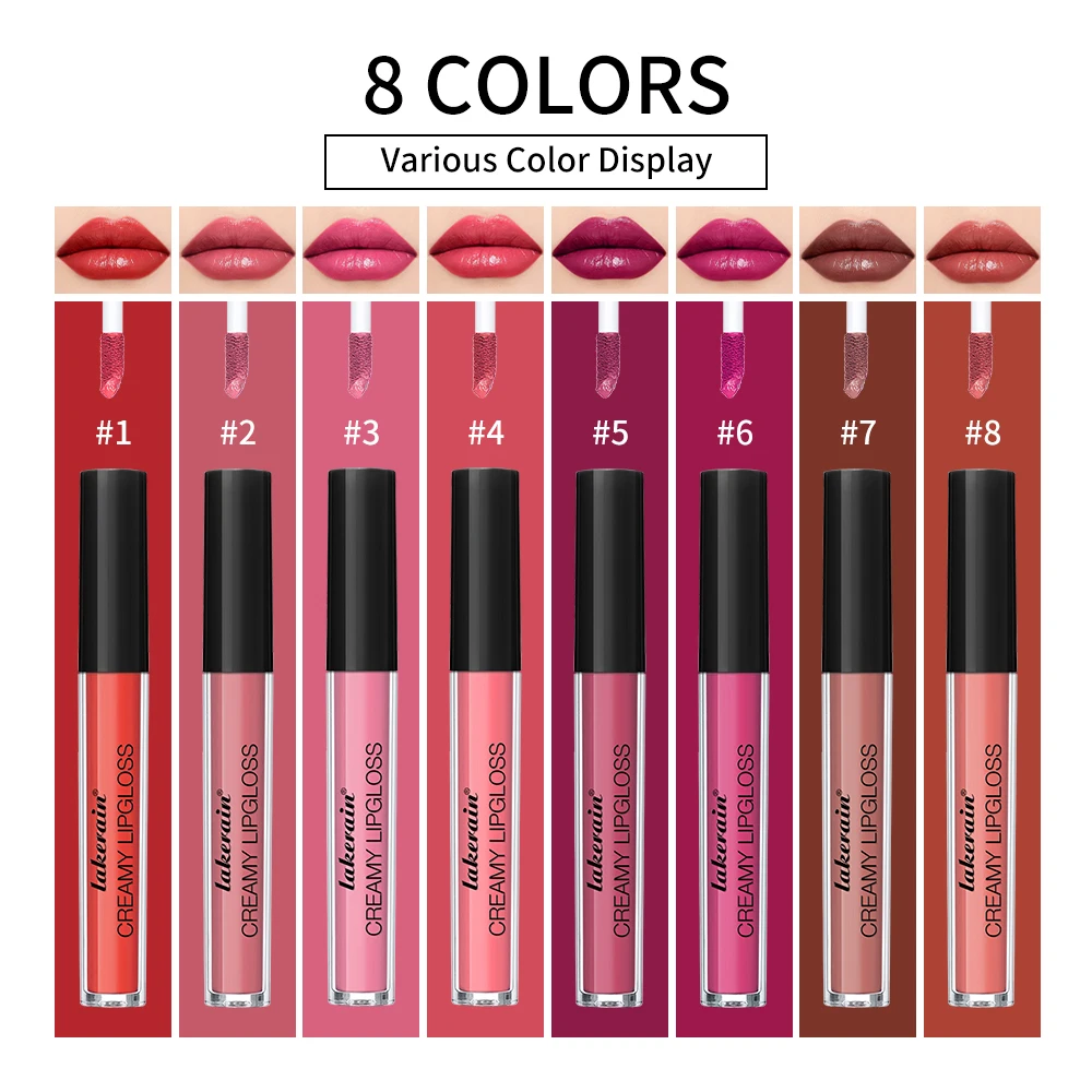 Lip Gloss Semi-Matte 8Colors Long-lasting Velvet Non-drying uitable for all skin moisturizing lipgloss plump lip brown Cosmetics 2