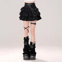 Women Black Gothic A-line Cake Skirt Vintage Y2k Skirt Aesthetic Harajuku Korean Elegant Kawaii Emo Skirts 2000s Trashy Clothes