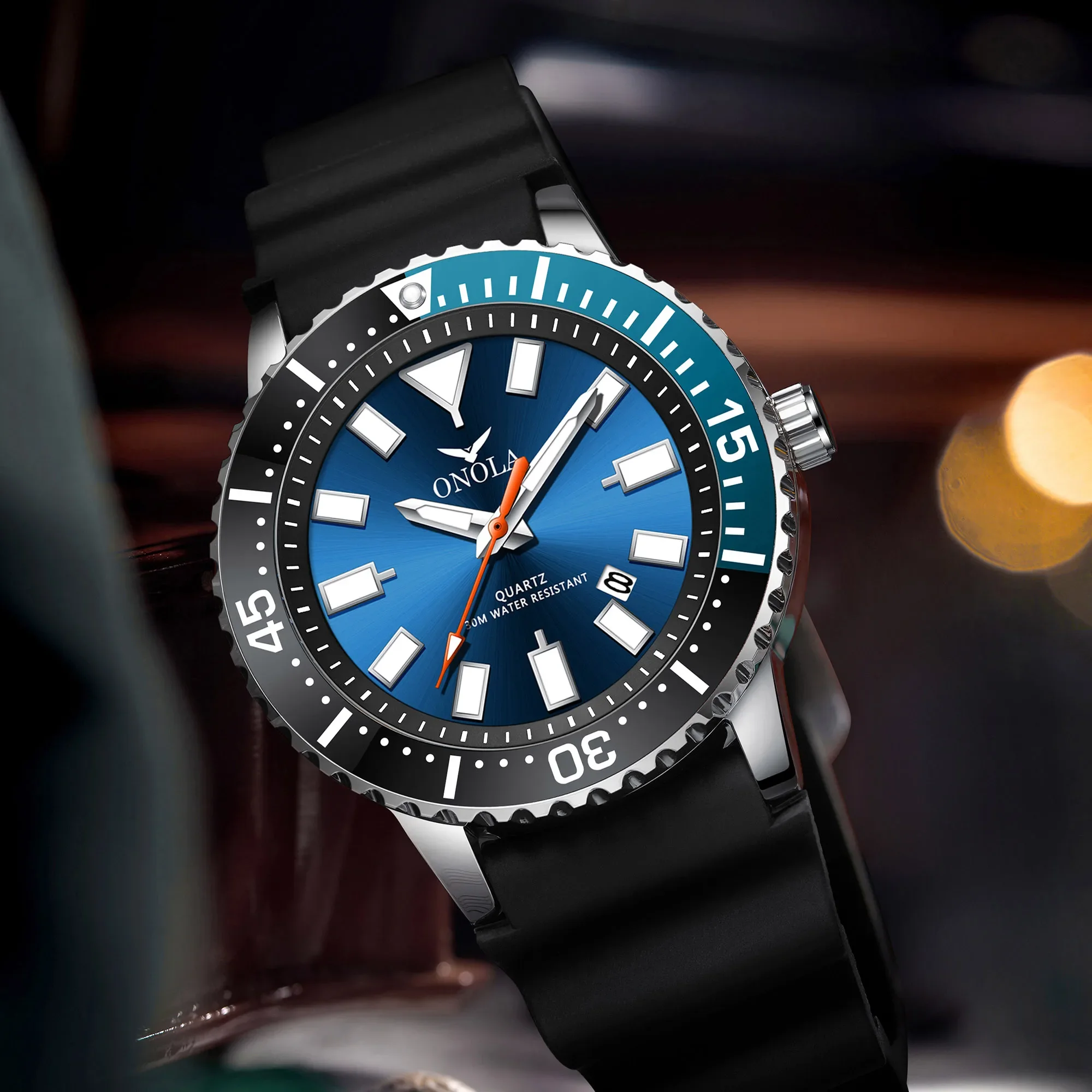 ONOLA Fashion Watches Mens Automatic Date Sports Silicone Strap Wrist Watch Casual Waterproof Quartz Watch For Man Reloj Hombre