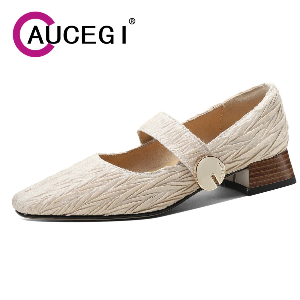 

Aucegi Concise Thick Heels Mary Jane Women 2024 Hot Sale Magic Paste Fashion Square Toe Pumps Med Heele Party Dancing Shoes
