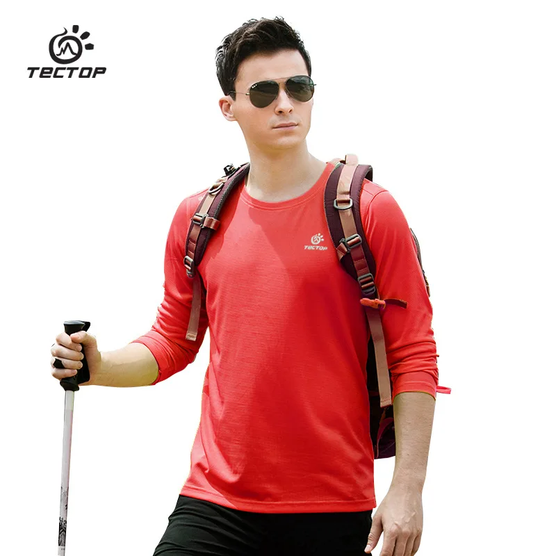 Tectop Outdoor Quick Drying Long Sleeve T-shirt Men Womens Elasticity Breathable O-neck Running Sports Camping Hiking T Shirt
