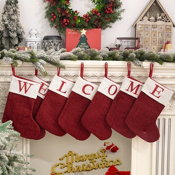 Christmas Boots Letters Christmas Stocking New Knitting Christmas Tree Pendant Decorations SnowflakeChristmas Socks