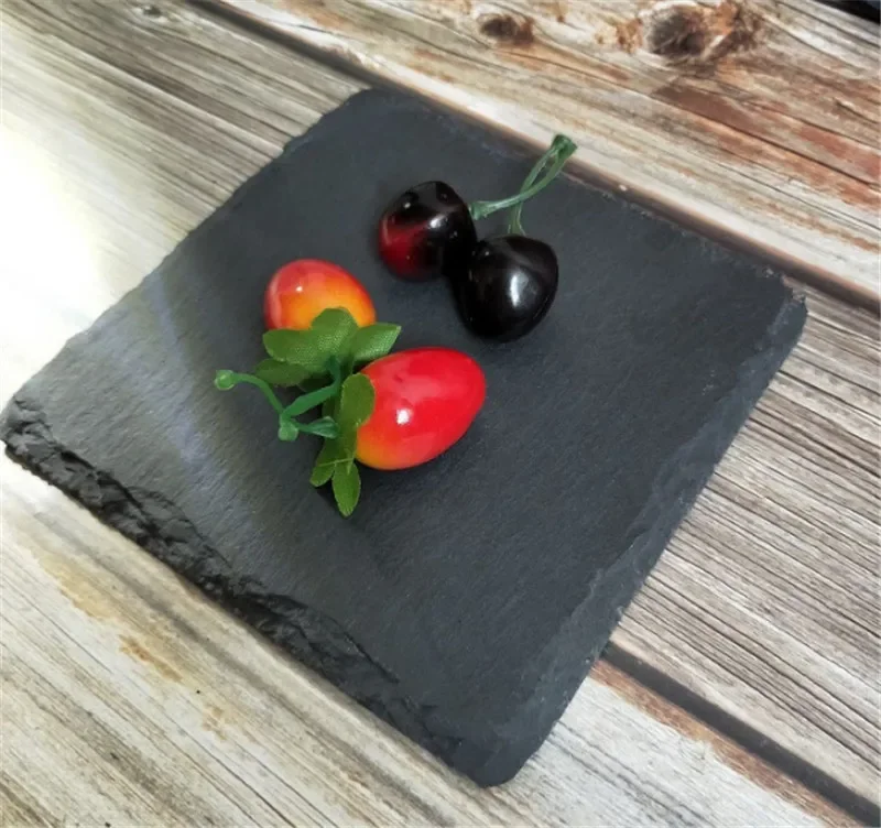 Natural Black Western Slate stone Dishes Solid Square Sushi Steak Barbecue BBQ Plate Cheese Pizza Dessert cake Fruit dish Tray barbecue plate