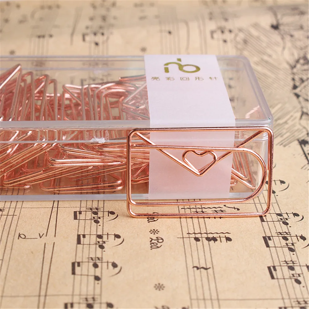 

20Pcs Rose Gold Love Heart Paper Clip Envelope Shaped Modeling Clip Metal Paperclips Metal Paper Clips Bookmark Office Supplies