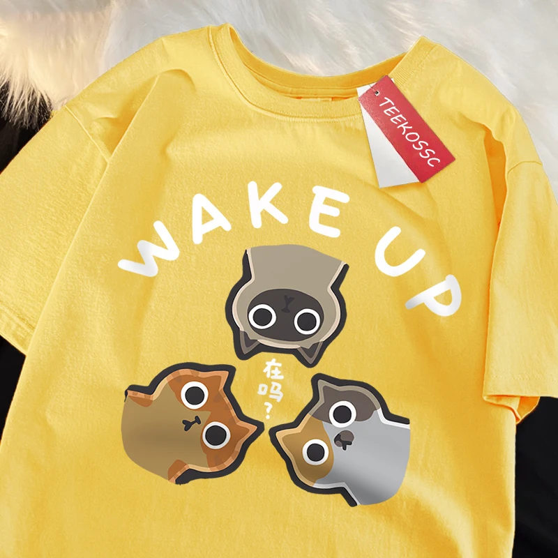 Wake Up 3 Onlookers Of Cats Top Men Women Cotton Loose T Shirt Oversize Summer Casual Breathable Tee Fashion O-Neck Short Sleeve