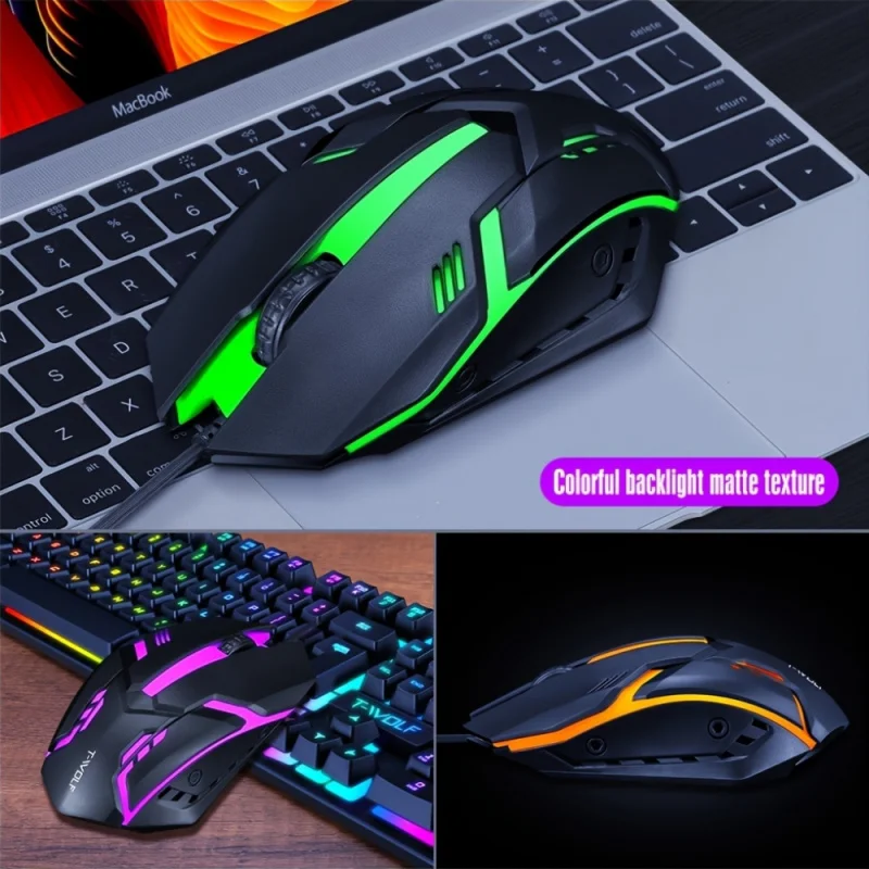 2pcs Black Wired Gaming Keyboard and Mouse Set USB/Rainbow Backlit Keyboard and ROG Mouse for PC Laptop, PS4, PS5, Xbox