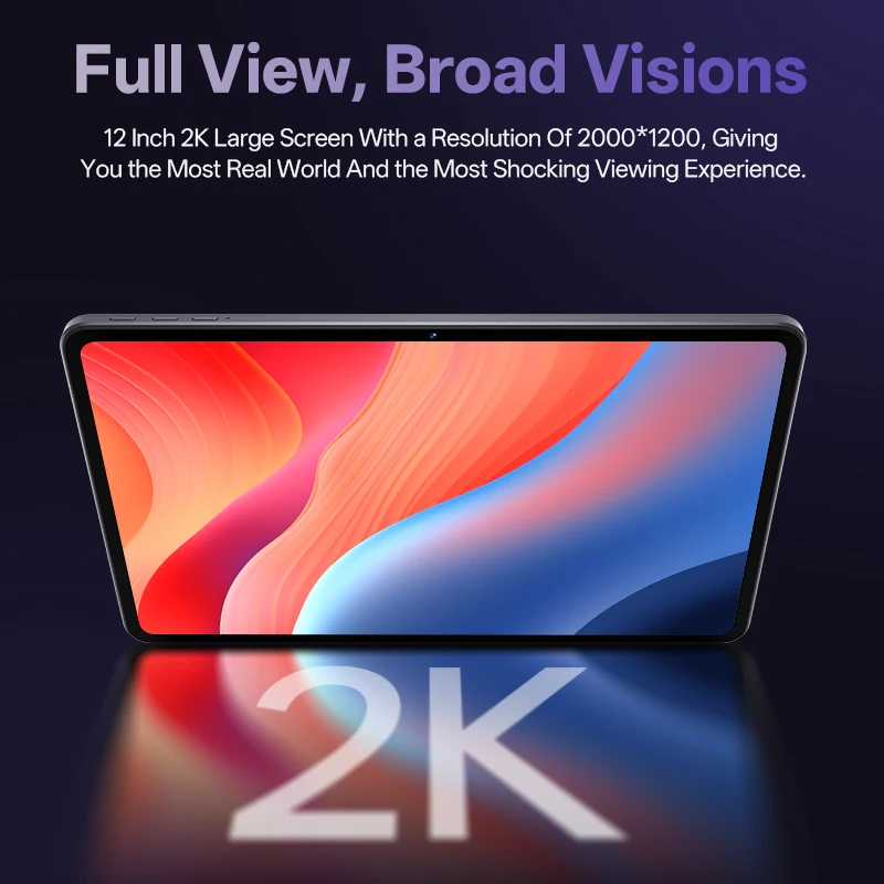 SVITOO Tablet 2026 Android 16 12 Inch 2000 x 1200 2K Display IPS Large Screen Unisoc T7250 Octa-Core Processor 6GB Physical RAM + 24GB Virtual RAM 128GB ROM 1TB Expandable 8800mAh Battery 2.4GHz 5GHz Dual Band WiFi 5 Bluetooth 5.0 GPS Widevine L1 4