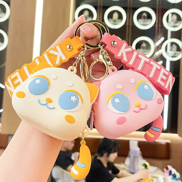 Cute Big Eyes Cat Silicone Coin Purse with Keyring