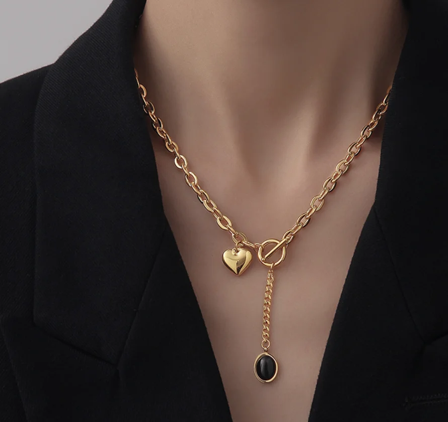 

Simple tassel heart Zircon Pendant Chain titanium steel necklaces for women 2023 fashion jewelry