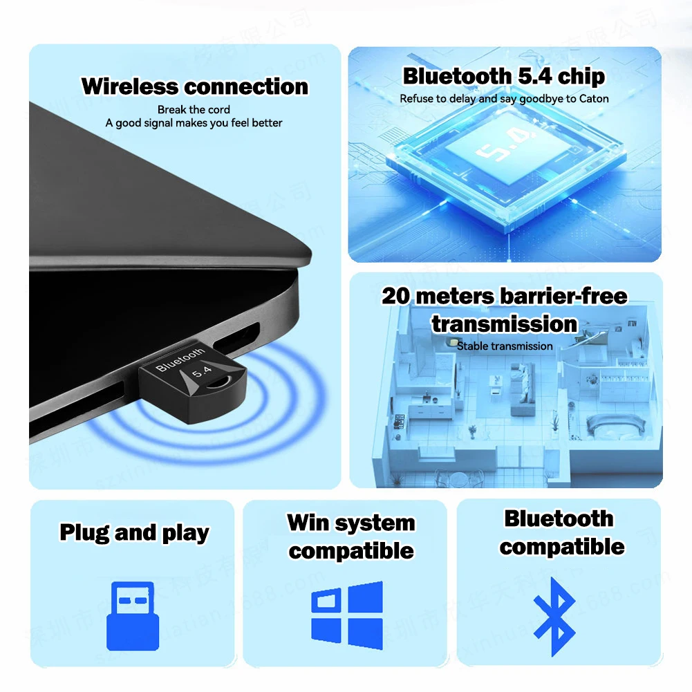 Bluetooth 5.4 Wireless USB Audio Adapter Transmitter Receiver Audio Bluetooth Wireless USB Adapter for Computer PC Laptop