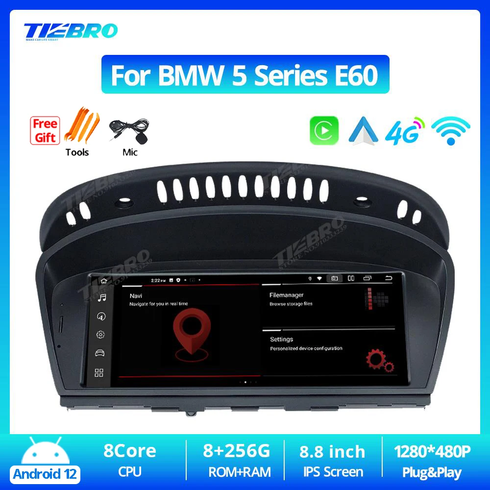 

Мультимедийная система TIEBRO, 8,8 дюйма, GPS, 1280*480P, Android, для BMW 5, E60, E61, E62, E63, CCC/CIC Carplay, BT
