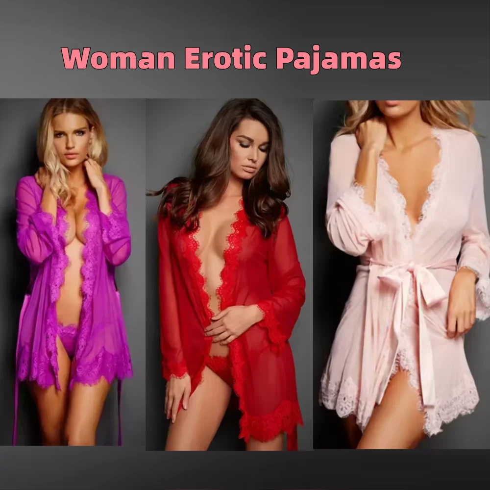 Sexy Sleepwear Women Sexy Sheer Perspective Lingerie Set Lace Robe Nightdress Underwear G-String Nightgown Dress Sexy Clothes - 2