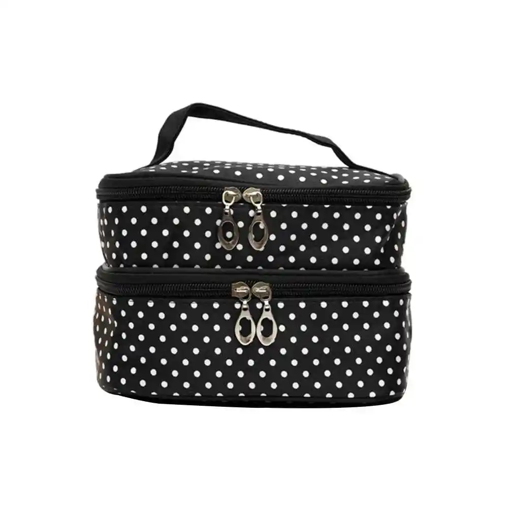 

Women Girls Cosmetic Bag Makeup Case Double Layer Dot with Mirror Toiletry Bag Organizer Pouch Case Handbag
