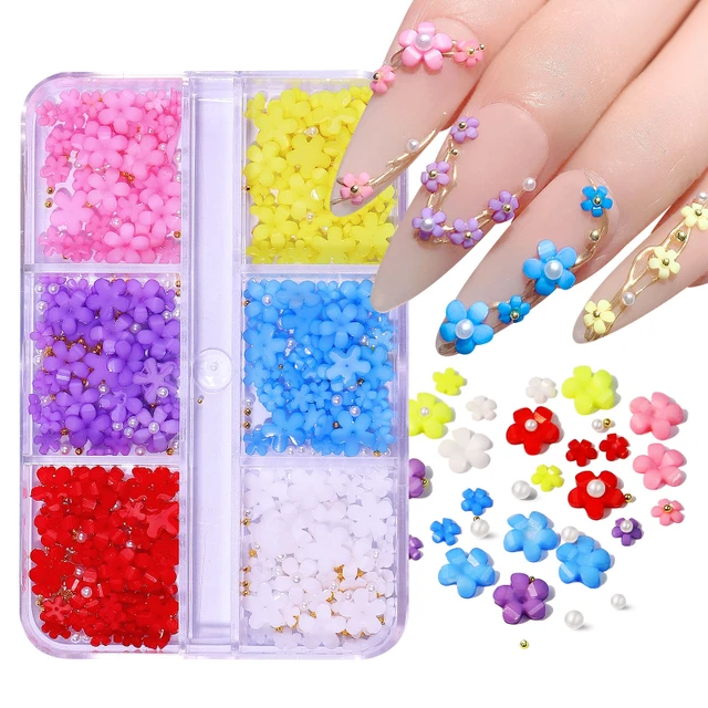 12 Grids 3d Acrylic Flower Nail Parts Decoration Mixed Steel Beads Gems  Charms Kawaii Nail Supplies For Professional Accessories - Rhinestones &  Decorations - AliExpress