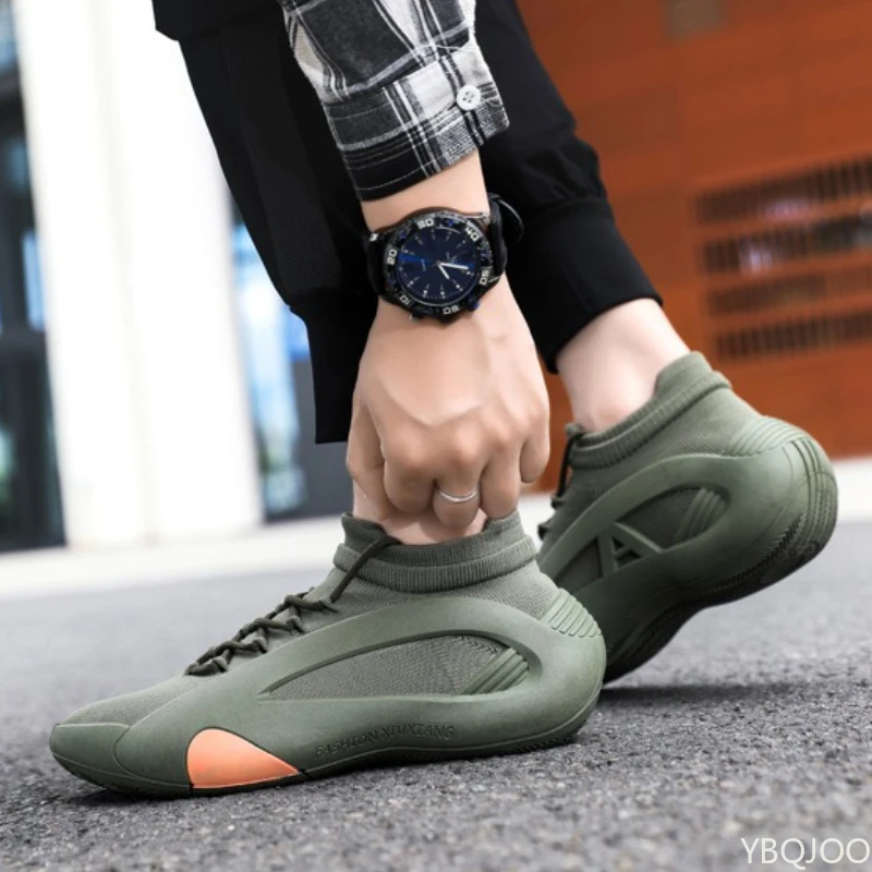 Spring and Autumn New Elastic Socks Men's Shoes Mid Top Breathable Thick Bottom Casual Large Size Men's Designer Shoes