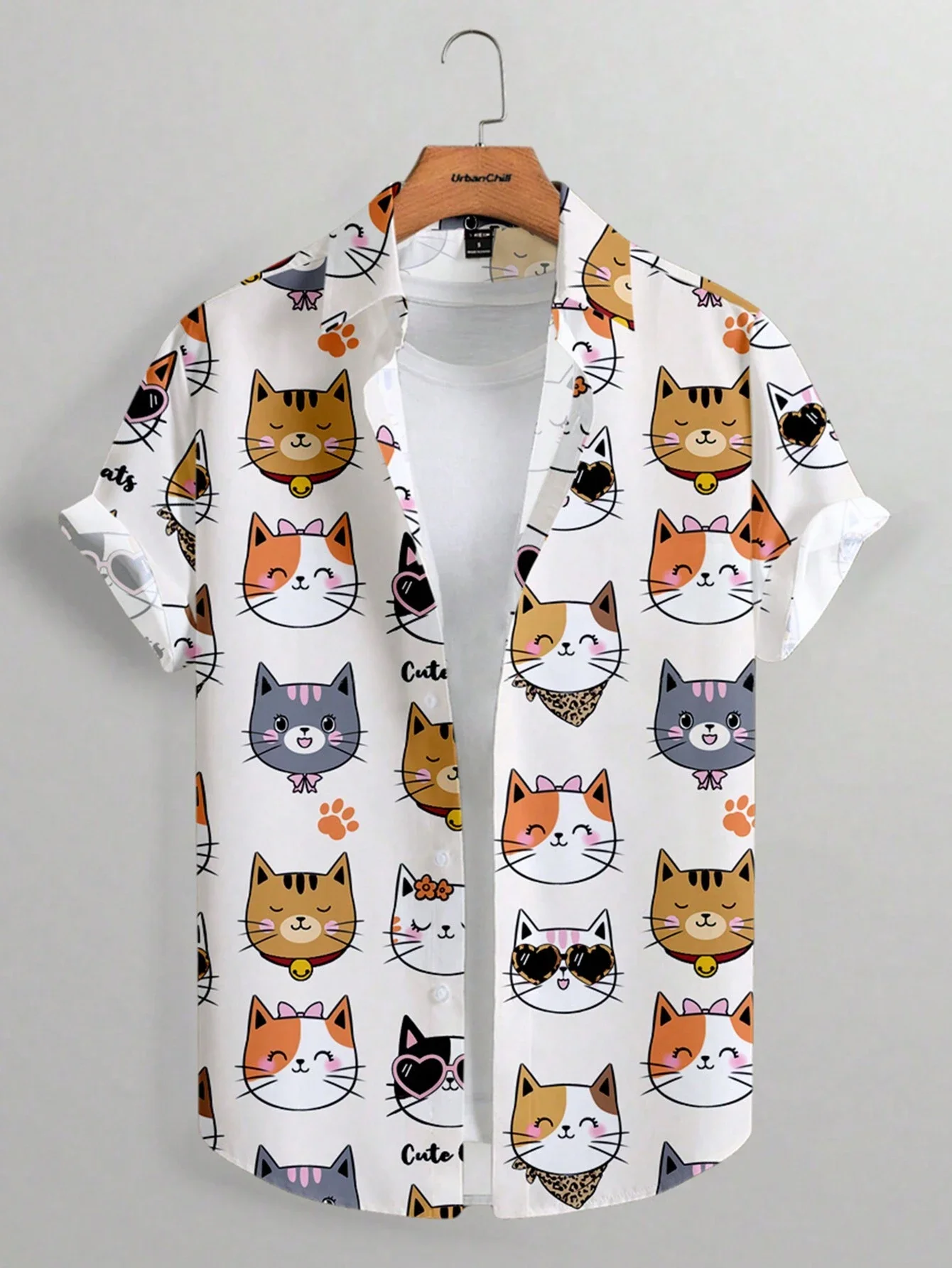 Unisex Fashion Men's Cute Cat Print Casual Daily Wear 3D Printing Short Sleeve Shirt Fashion Hawaiian Shirts For Men Harajuku 3