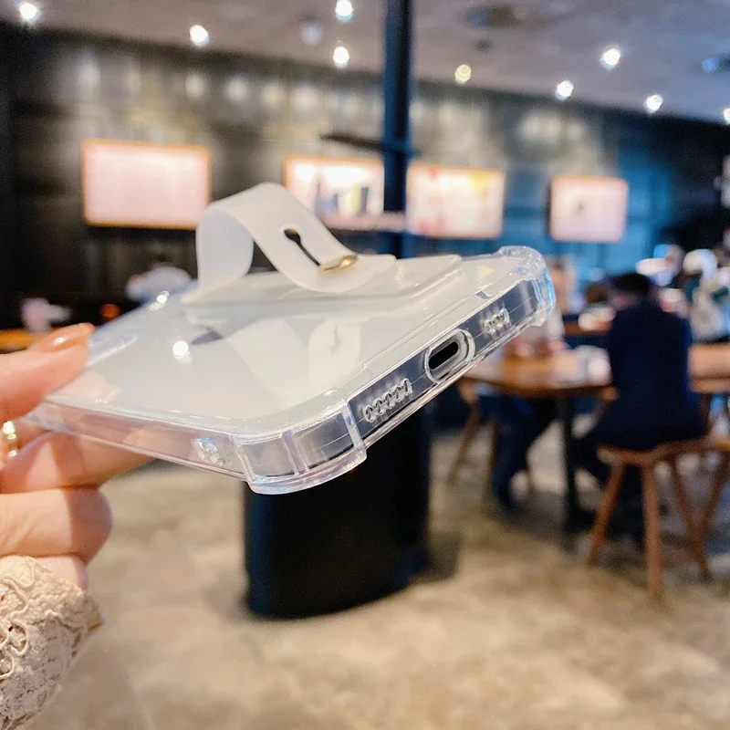 Transparent Soft Wrist Strap Phone Case with Kickstand and Bumper Cover