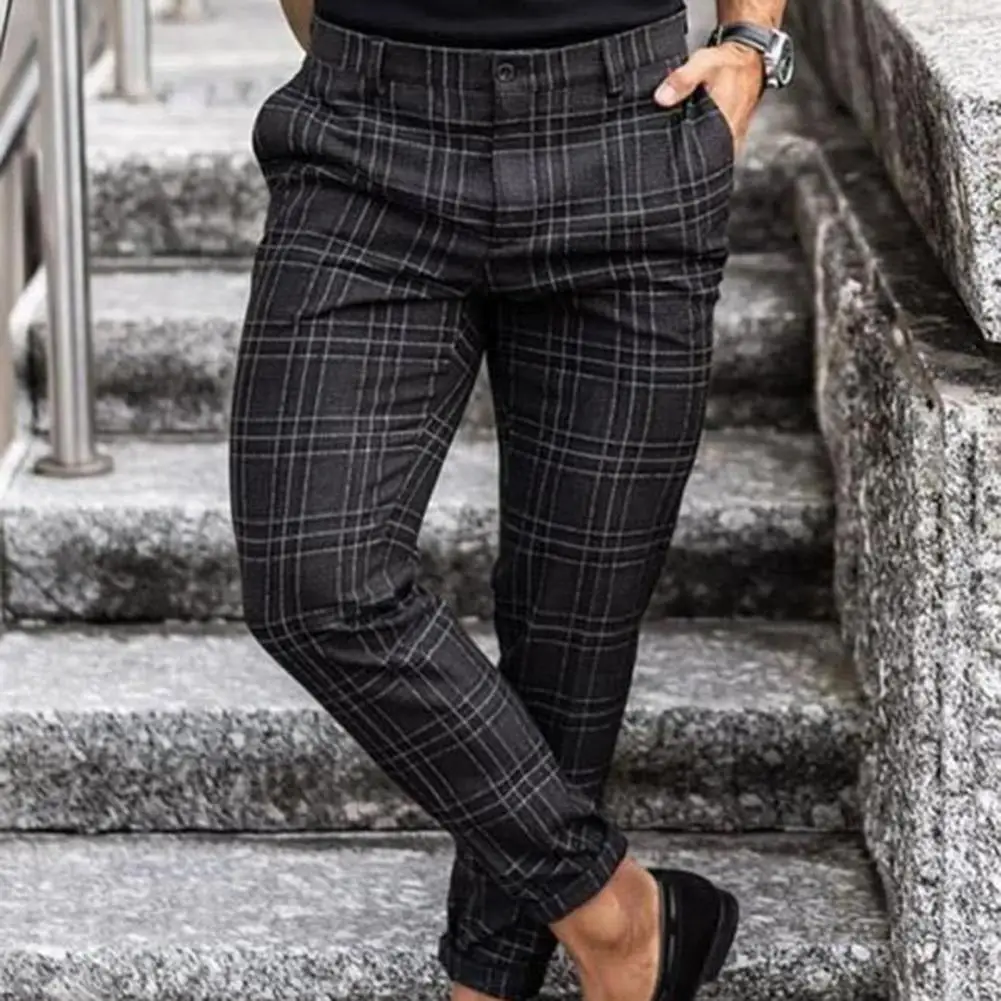 Checkered Pattern Fashion Men Trousers Plaid Loose Autumn Winter Vintage Men's Pants Business Casual Straight Leg Slim Pants 5