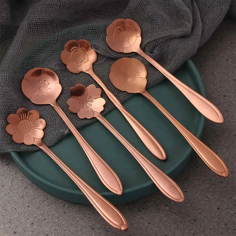 

Small Tableware Bar tools for Sugar Ice Cream Coffee Dessert Stainless Steel Teaspoon Soup Spoon Cutlery Set Flower Spoon Set
