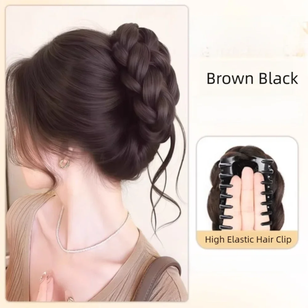 Synthetic Hair Bun Curly Wig Gripping Clip Meatball Head Messy Fluffy Braided Chignon Ponytail Hair Extensions For Women