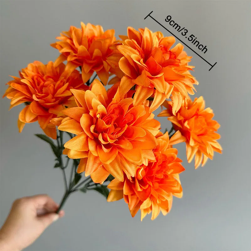 Künstliche Dahlien-Blumensträuße mit 7 Köpfen, Kunstblumen für Hochzeit, Schreibtisch, Zimmer, Party, Tischdekoration, Heimdekorationen – Detail 12