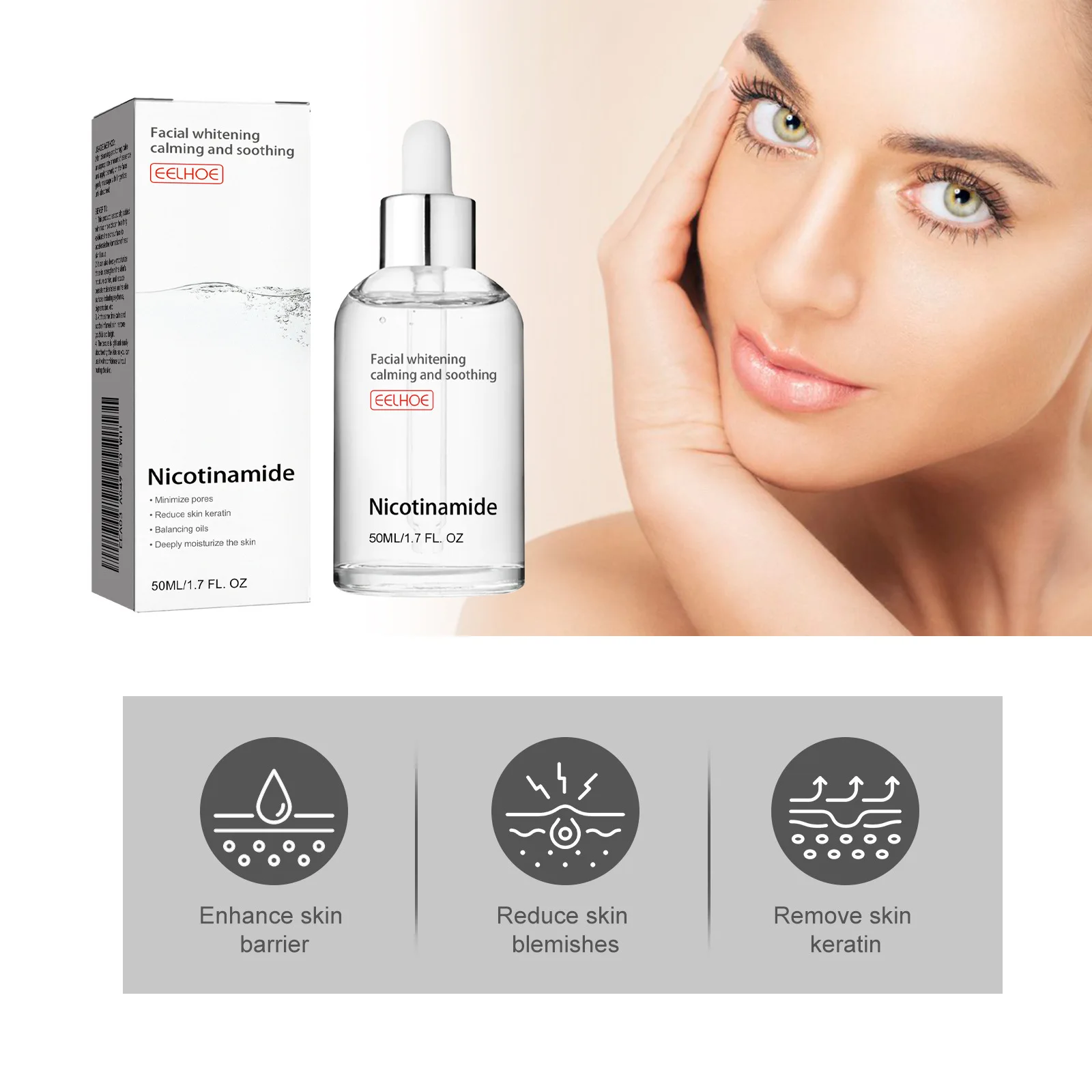 Moisturizing and Brightening Face Essence Niacinamide and Hyaluronic Acid Facial Serum Dark Spot Whitening Acne Pimple Treatment