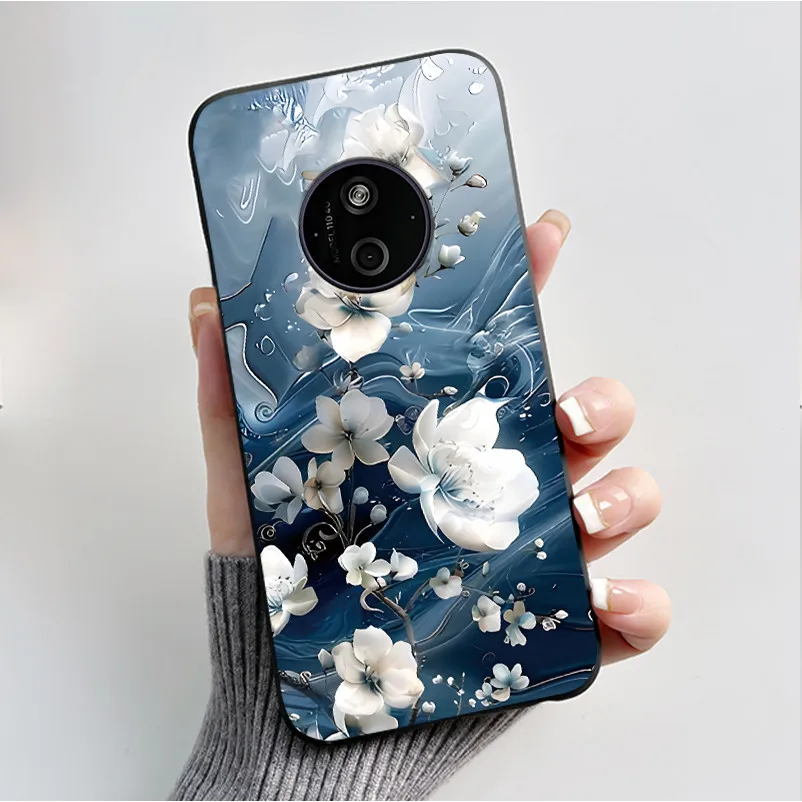 Floral Cartoon Design Soft Silicone Black Phone Case