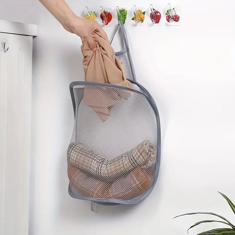 1PC Mesh Laundry Basket Storage Box Bathroom Wall Mounted Design Durable Mesh Fabric Very Suitable for Storing Dirty Clothes