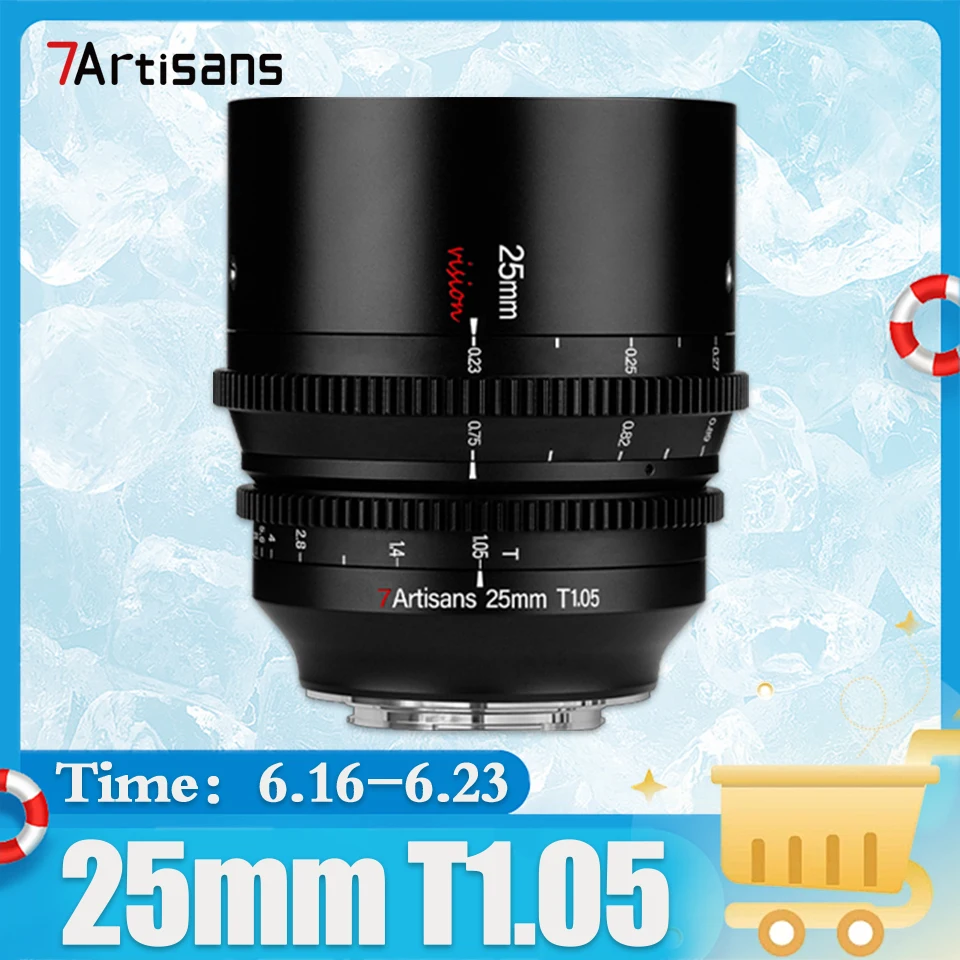 

7artisans 25mm T1.05 APS-C Ultra Long Focus Cine Lens for Camera Photography with Sony E Nikon Z Canon RF M43 Sigma L Mount