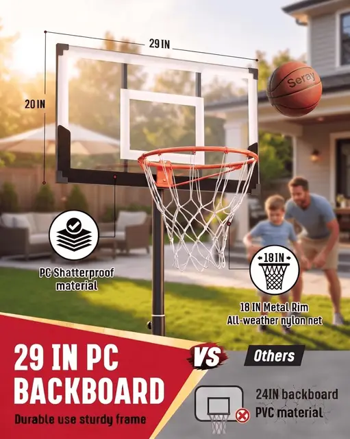 Kids Basketball Hoop 3.2-7.2FT Adjustable, Portable Poolside & Indoor Hoop with 29in Backboard, Enlarged Base