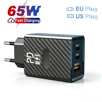 Caricatore USB-C da 65W, caricatore rapido per telefono, adattatore di tipo C per iPhone, Samsung, Xiaomi, caricatore da parete con spina EU/US