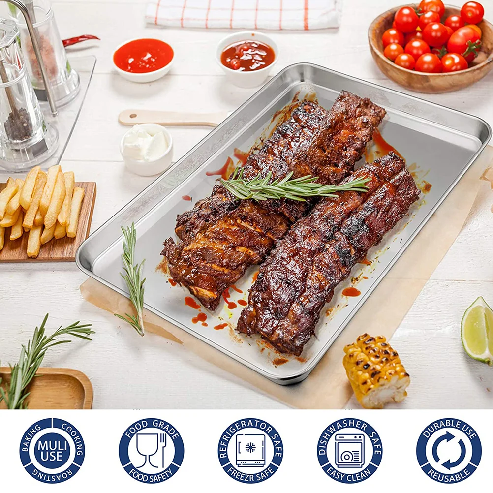 

Rectangular Stainless Steel Barbecue Sub Tray Container Storage Keeper Barbecue Tray Practical Restaurant Baking Dish